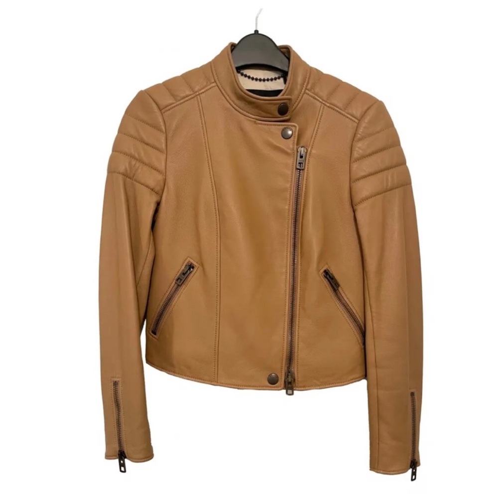 Coach Leather Biker Jacket in Tan Caramel size 2